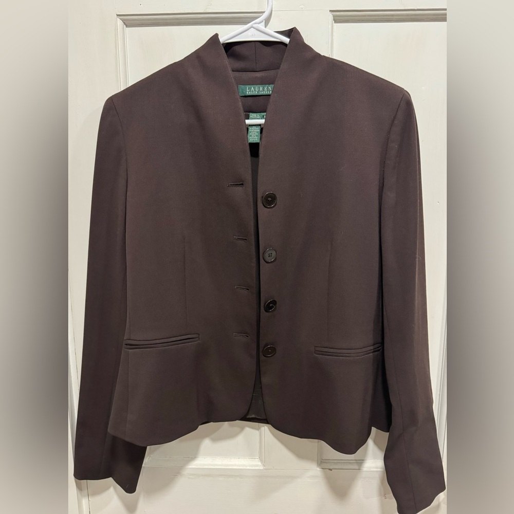 Women’s Lauren Ralph Lauren brown high neck fitted wool blend blazer - Picture 2 of 5